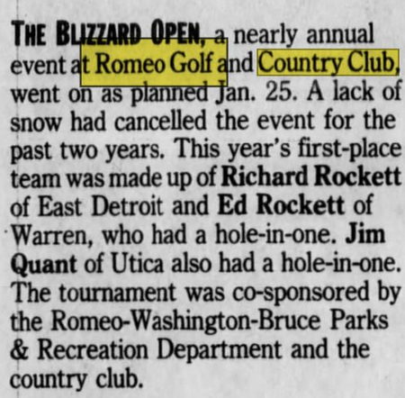Romeo Golf & Country Club - Feb 1992 Article Blizzard Open (newer photo)